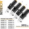 50Pcs #10 Bugpin Tattoo Cartridge Needles - 5 each: 5RL, 7RL, 9RL, 11RL, 5RS, 9RS, 15RM, 21RM, 15M1, 21M1. Pre-sterilized, Individually Packaged for Safety, Fits Most Rotary Tattoo Pens. view 2