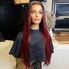 #1b99J Straight Ombre Human Hair Wigs Brazilian Remy Deep Part 13x6 HD Transparent Lace Front Wig Dark Red For Black Women Pre Plucked Natural Hairline Wig 150% Density 16Inch view 2