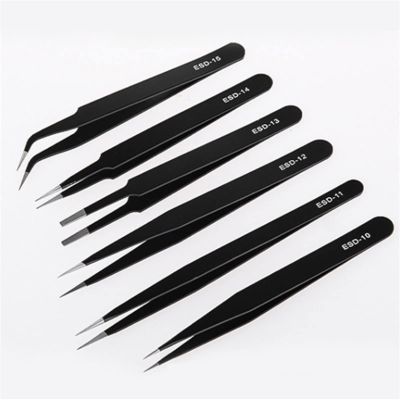 thin tweezer Safe Anti-Static Stainless Steel Tweezers Set Maintenance Repair Tools Maintenance Tools Curved Straight Eyebrow Tweezer (Color : ESD 14) (Esd 13)