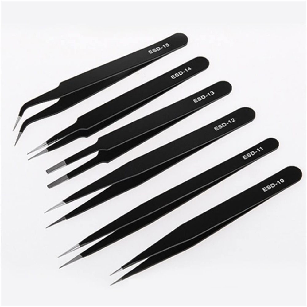 thin tweezer Safe Anti-Static Stainless Steel Tweezers Set Maintenance Repair Tools Maintenance Tools Curved Straight Eyebrow Tweezer (Color : ESD 14) (Esd 13)