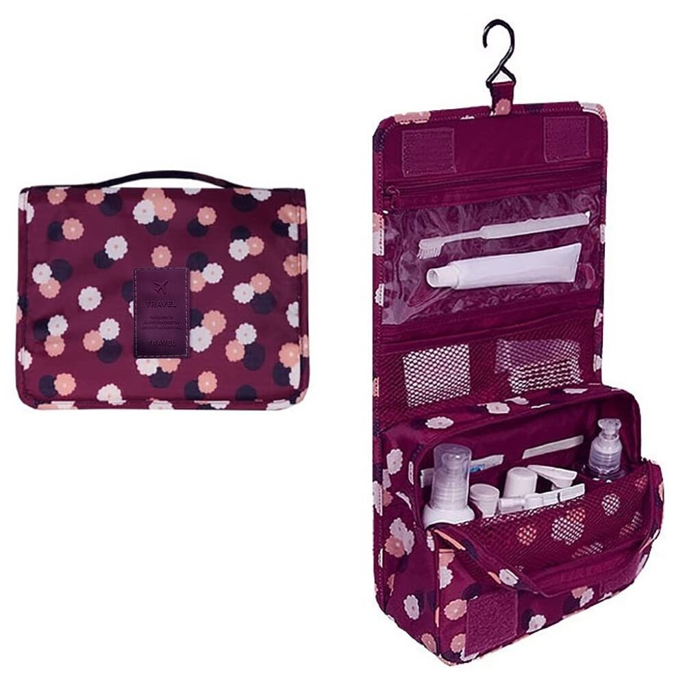 EUBUY Hanging Travel Toiletry Wash Bag,Waterproof Bags,Makeup Toilet Bag Foldable Travel Toiletries Cosmetic Waterproof Organizer for Women Girl Gift Wine Red
