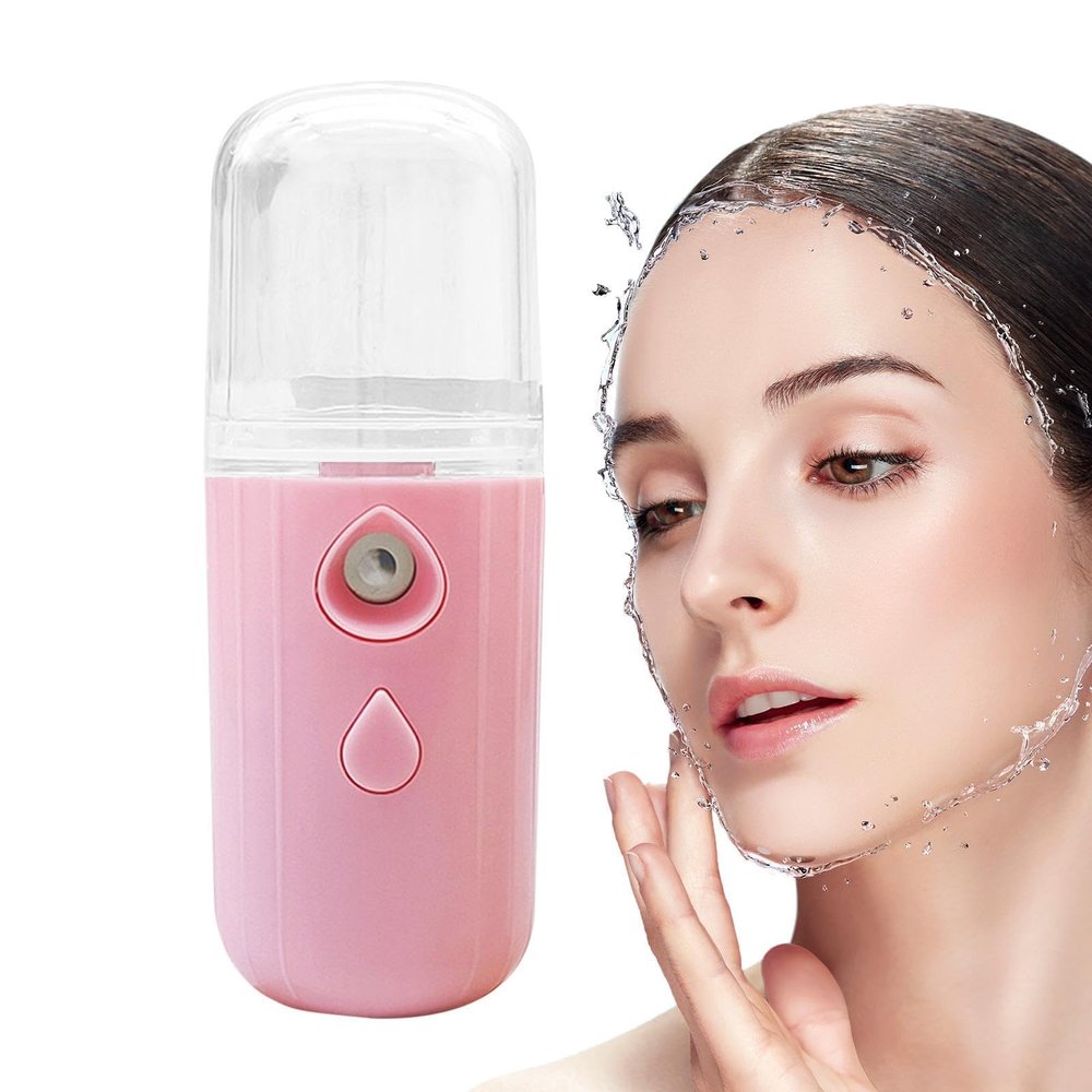 EsEico Portable Nano Facial Mister - Pink, 30ml Visual Water Tank Facial Sprayer, Moisturizing Atomization Nano Mister, Rechargeable Cool Mist Facial Steamer