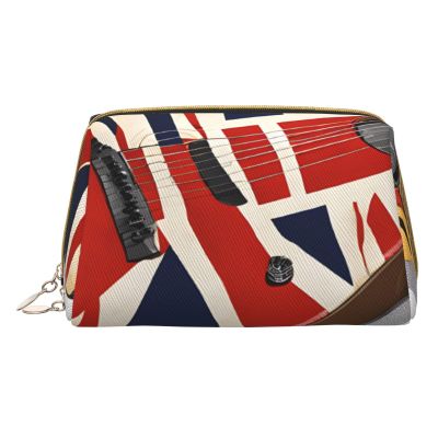 Mlmnbvc Small Makeup Bag Cosmetic Pouch Makeup Organizer, Toiletries Bag Women Travel Makeup Essentials 6.7 x 4.3 x 3 in - Guitar British Flag
