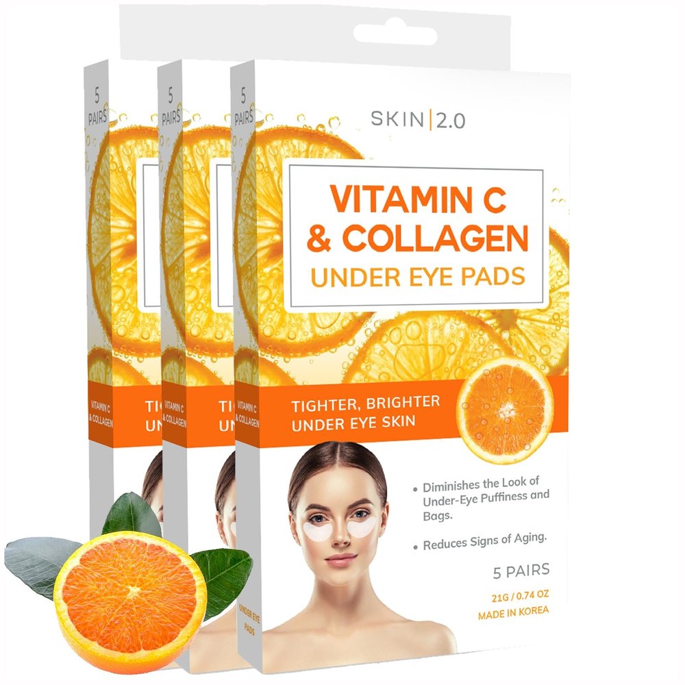 Skin 2.0 Vitamin C & Collagen Under Eye Patches - Dermatologist Tested - Brightens Dark Circles, Tightens Under Eye Area, Anti-Aging - Natural Ingredients Korean Skin Care - All Skin Types - 15 Pairs