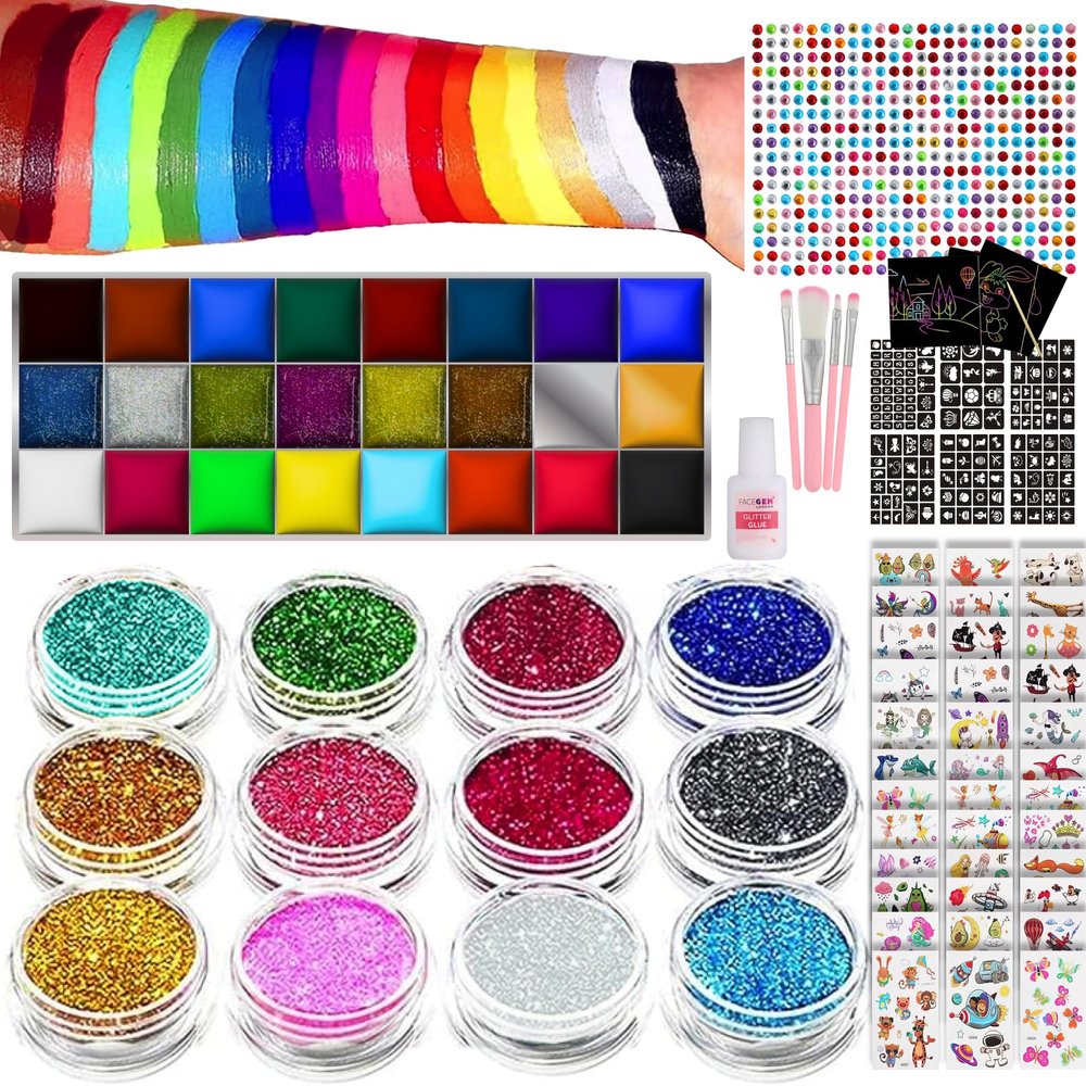 FACEGEM LONDON Face Paint Kit - Glitter Tattoos, Face Gems, Temporary Tattoos, Festival Accessories for Kids & Girls Birthday Present