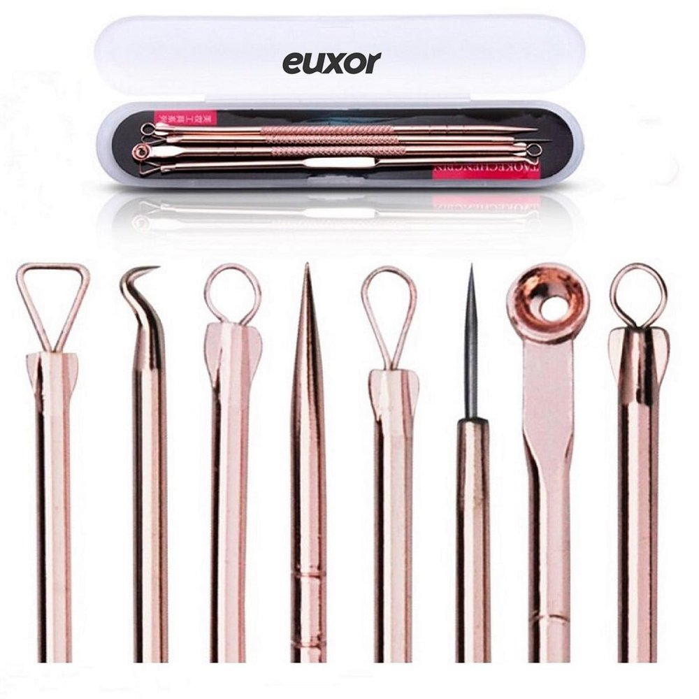 Euxor, Blackhead Remover Pimple Comedone Extractor Tool Best Acne Removal Kit - Treatment for Blemish, Whitehead Popping, Zit Removing for Risk Free Nose Face Skin with Case (Rose, 4 Piece Set)