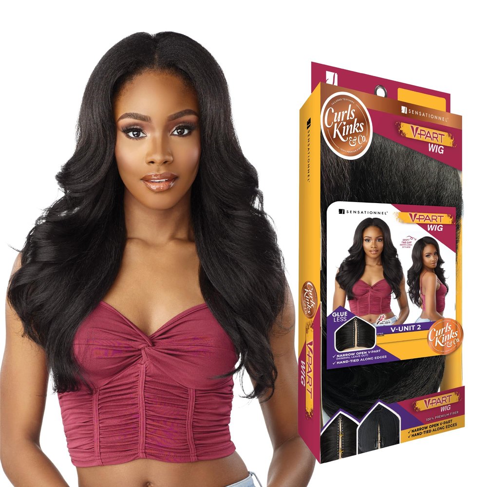Sensationnel Curls Kinksandco Vpart Wig - Unit 2 Narrow Part Glueless Natural Kinkytexture Edged Hairline for Natural 3C to 4C Hair Textures (1B OFFBLACK)