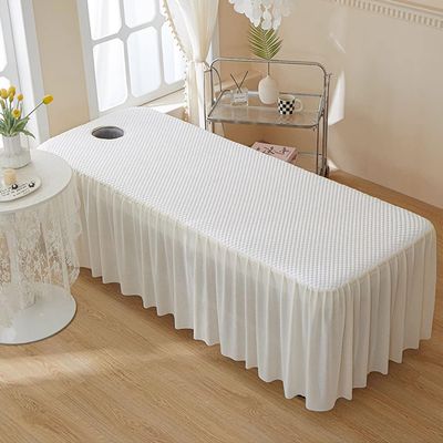 LDLCYCN Massage Table Skirt Cooling Beauty Therapy Mattress Cover with Hole Spa Mattress Cover French Skirt Dust-Proof Massage Bed Sheet Ice Bean Fabric Beauty Bed Skirt,White,70x185cm/R