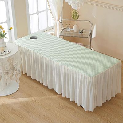 LDLCYCN Massage Table Skirt Cooling Beauty Therapy Mattress Cover with Hole Spa Mattress Cover French Skirt Dust-Proof Massage Bed Sheet Ice Bean Fabric Beauty Bed Skirt,Green,60x180cm/R