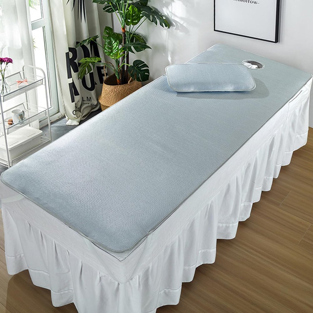 Massage Bed Cover Cooling Spa Massage Treatment Pad Ice Silk Lash Bed Mattress Topper with Face Hole and Elastic Bands for Body Physiotherapy Massage,B,185 * 70cm(without hole)