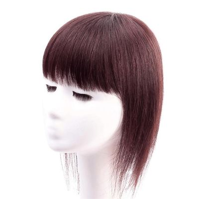 12x12cm Hand Tied Long Human Hair for Woman Straight Bangs for Hair Loss One Piece Three Clips Clip In Hair Toppers (Dark brown,14inch)