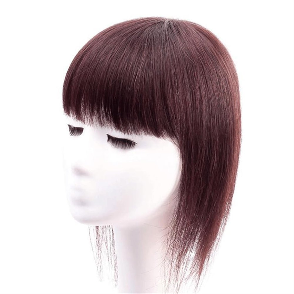 12x12cm Hand Tied Long Human Hair for Woman Straight Bangs for Hair Loss One Piece Three Clips Clip In Hair Toppers (Dark brown,14inch)
