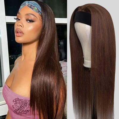 TNICE Headband Wig Human Hair Straight Chocolate Brown Headband Wigs for Black Women Glueless None Lace Front Human Hair Headband Wigs Brazilian Virgin Hair Machine Made Wigs 150% Density (16 Inch)