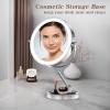 9" Large Lighted Makeup Mirror with 1X/10X Magnification, 4000mAh Rechargeable Vanity Mirror with Height Adjustable & 3 Color Dimmable Lights, 360Swivel Double Sided Tabletop Cosmetic Mirror view 2