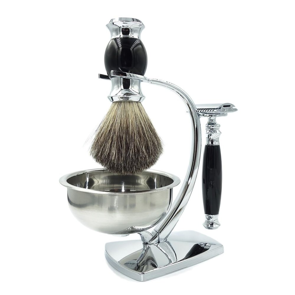 Magyfosia Shaving Kit,Double Edge Safety Razor with 10 Original Blades for Men,Badger Hair Shaving Brush and Bowl Kit,Stand Holder,Men's Grooming Tool Set