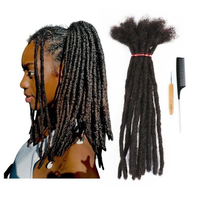 0.4cm Width 6-12 Inch 10, 20, 40 Strands Full Handmade Permanent Human Hair Dreadlock Extensions for Women/Men/Kids 100% Loc Extensions Human Hair (0.4cm, 10 Inch,10 Strands)
