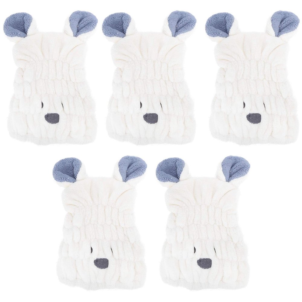 PerGar 5Pcs Dry Hair Hat, Coral Fleece Bath Hair Hat, Quick Drying Hair Turban Wrap Towels Shower Cap, Cartoon Cute Ear Shape Hair Drying Caps, Cartoon Hair Turbans for Girls and Boys