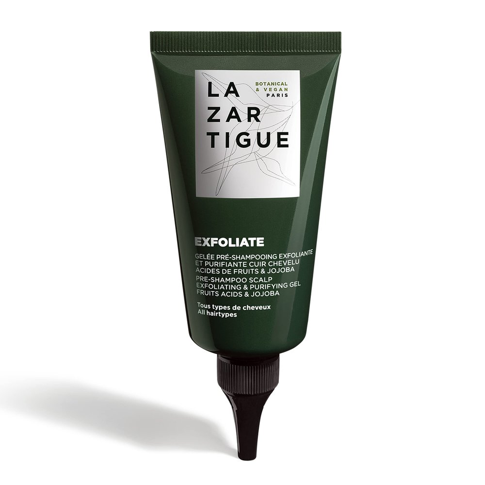Lazartigue Exfoliate Gel, Oxygenating Detox Scalp Scrub, Jojoba Beads Gently Exfoliate Scalp and Fruit Acids Cleanse, Reoxygenate Optimal Balance, Vegan, 2.5 Fl Oz