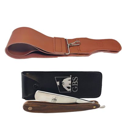 G.B.S Straight Razor Leather Strop Sharpening Strap 2.5" X 23.5" Grain Cowhide- Dual Straps Swivel for Sharpening Razor, Knifes with Wood Handle Straight Edge Razor