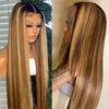 13x6 Highlight Wig Human Hair Honey Blonde Colored Lace Front Wigs For Women Pre Plucked Bone Straight HD Lace Frontal Wig Brazilian Virgin Hair Natural Hairline Glueless Wig 150% Density 30Inch view 1