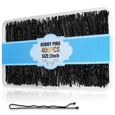 400Pcs Bobby Pins Black, Premium Curved Bobby Pin Brown Blonde Hair Secure-Hold & Pain-Free, 2-Inch Non-Sliding Black Bobby Pins, Invisble Wave Hair Pins for Women Girl Child for Various Hair Styles