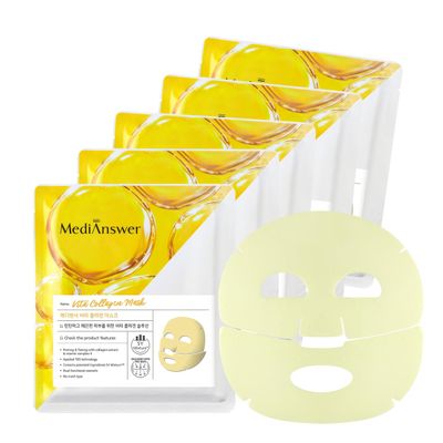 About Me [MediAnswer] Vita Collagen Mask - Premium Firming & Revitalizing Sheet Mask with French Collagen & Vitamin Complex, Hydrating & Nourishing (Pack of 5)