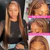 13x6 Highlight Wig Human Hair Honey Blonde Colored Lace Front Wigs For Women Pre Plucked Bone Straight HD Lace Frontal Wig Brazilian Virgin Hair Natural Hairline Glueless Wig 150% Density 28Inch view 3