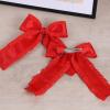 4in Red Ruffle Ribbon Hair Bows Long Tail for Toddler Teens Girls Solid Satin Hair Ribbon Clip Barrettes Alligator Hairpins Kids Valentines New Year Dress Decor Accessories Xmas Gift view 2