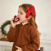 4in Red Ruffle Ribbon Hair Bows Long Tail for Toddler Teens Girls Solid Satin Hair Ribbon Clip Barrettes Alligator Hairpins Kids Valentines New Year Dress Decor Accessories Xmas Gift view 3