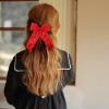 4in Red Ruffle Ribbon Hair Bows Long Tail for Toddler Teens Girls Solid Satin Hair Ribbon Clip Barrettes Alligator Hairpins Kids Valentines New Year Dress Decor Accessories Xmas Gift view 4