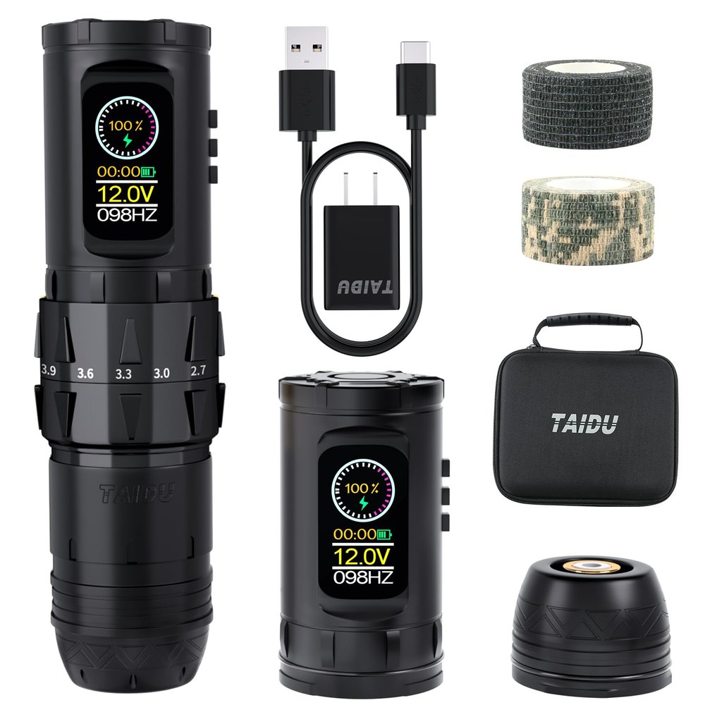 TAIDU Tattoo Gun Pen Machine,Wireless Rotary Tattoo Pen Machine,2 Batteries 2400mAh Power Supply for for Beginners & Professional Artists,