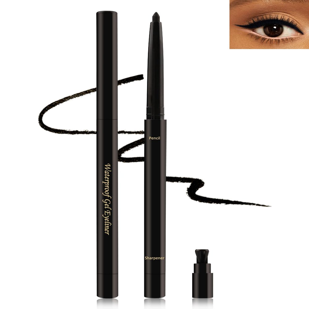 Black Gel Eyeliner for Older Women, Waterproof Smudge-Proof Retractable Eye Liner Pencil, Long Lasting, Matte Cream Eyeliner Waterline with Sharpener, Eye Liner for Mature Women Sensitive Eyes-1Pcs