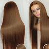 oulaer Chocolate Brown Lace Front Wig 13x4 HD Lace Front Wigs Human Hair Glueless Straight Frontal Wigs Human Hair Brazilian Virgin Hair Bleached Knots Natural Hairline Wig 180% Density 24Inch view 3