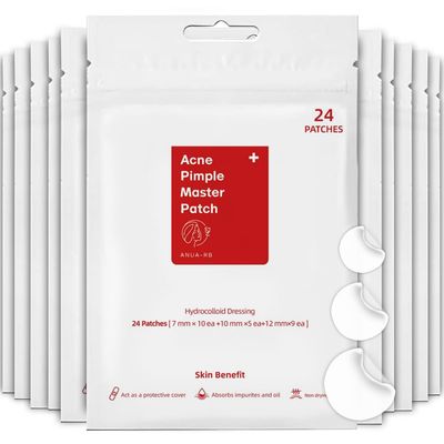 ANUA-RB Acne Pimple Patch Absorbing Hydrocolloid Original 3 Size Patches for Zits Cover, Spot Stickers for Face and Body, Not Tested on Animals, No Toxic Ingredients, 240 Count (Pack of 10)
