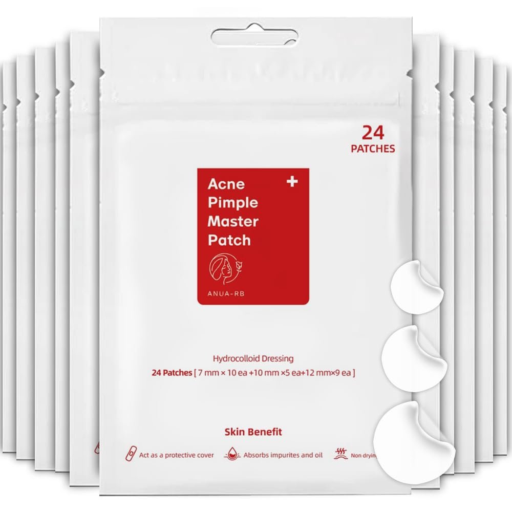 ANUA-RB Acne Pimple Patch Absorbing Hydrocolloid Original 3 Size Patches for Zits Cover, Spot Stickers for Face and Body, Not Tested on Animals, No Toxic Ingredients, 240 Count (Pack of 10)