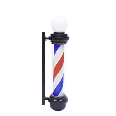 AngelcityCC Barber Pole Red White Blue Stripes with LED Light Traditional Barber Pole Outside Barber Shop Rotating Light Sign Light Box Rainproof Hairdressing Salon Wall Lamp