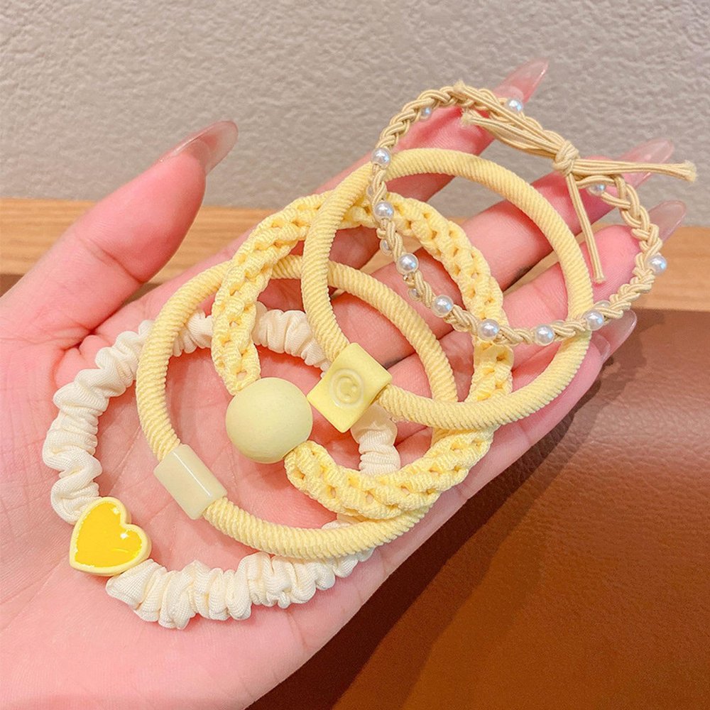 PYZANEKSI Head Rope Rubber Band Girl Tie Hair Rope Summer Ponytail Hair Tie High Elastic Hair Rope, yellow - 5 pieces