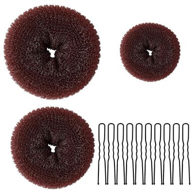 Donut Bun Maker, 3pcs Donut Bun Hair Bun Maker, 10pcs Doughnuts Sock Bun Ring Styler Maker (Brown)