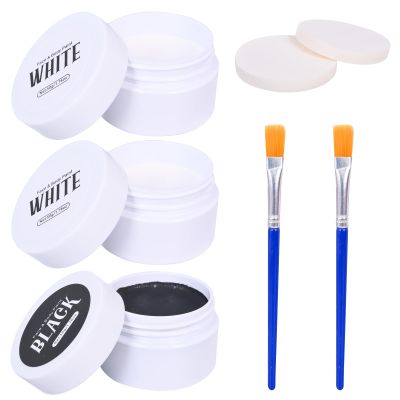 Halloween Black and White Face Paint Kit - 7pcs Large Capacity Facepaint for Adult Clown SFX Zombie Special Effects Makeup With Brushes & Sponges