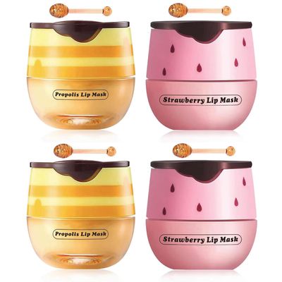 4 Packs Fruit Lip Balm, Moisturizing & Smoothing Lip, Hydrate Repair Prevent Dry Cracked Lip Sleeping Lip Mask, Effective Reduces Lip Lines Lip Care (2Pcs Strawberry+2Pcs Honey)
