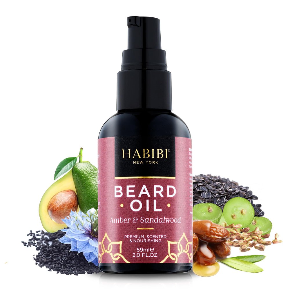 H HABIBI Amber & Sandalwood Beard Oil  2.0 Fl. Oz Naturally Derived Beard Growth Oil for Men, Beard Care Essential  Hydrates, Nourishes & Promotes Healthy Growth, Made in USA