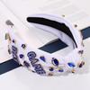 Football Headband for Women Football Accessories Beaded Football Rhinestone Crystal Knotted Headband Jeweled Embellished Game Day Top Knot Hairband Football Mom Hair Accessories (D-White Blue) view 2