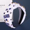 Football Headband for Women Football Accessories Beaded Football Rhinestone Crystal Knotted Headband Jeweled Embellished Game Day Top Knot Hairband Football Mom Hair Accessories (D-White Blue) view 3