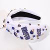 Football Headband for Women Football Accessories Beaded Football Rhinestone Crystal Knotted Headband Jeweled Embellished Game Day Top Knot Hairband Football Mom Hair Accessories (D-White Blue) view 4