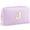 URSKYTOUS Gifts for Girls Initial Makeup Bag Personalized Cosmetic Bag with Zipper Cute Travel Toiletry Bag Waterproof PU Preppy Makeup Pouch Birthday Gift for Teen Girls Women(Purple J) view 1