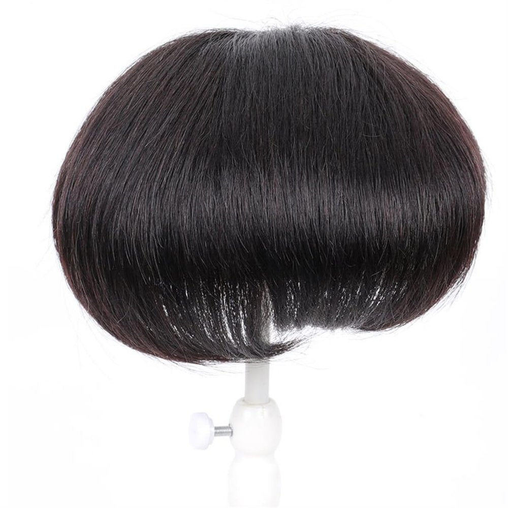 16x18cm Short Straight Natural Color Human Hair Machine Made for Men One Piece Three Clips Clip In Hair Cover Gray Hair (Dark brown)