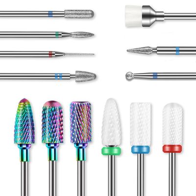 13PCS Nail Drill Bits Set, 3/32 Professional Drill Bits Nail Tech, Tungsten Carbide Ceramic Efile Nail Bits with Brush, Cuticle Remover Bits for Acrylic Gel Dip Powder Nail Manicure
