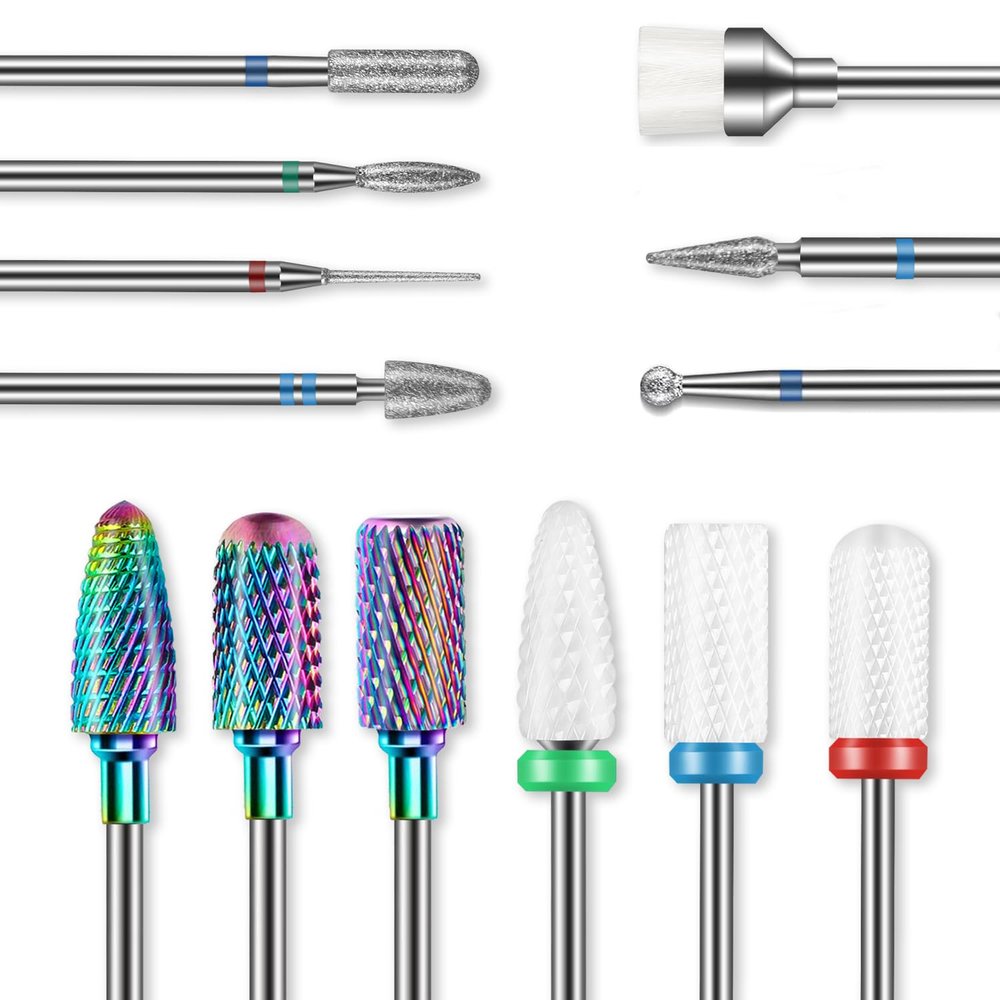 13PCS Nail Drill Bits Set, 3/32 Professional Drill Bits Nail Tech, Tungsten Carbide Ceramic Efile Nail Bits with Brush, Cuticle Remover Bits for Acrylic Gel Dip Powder Nail Manicure