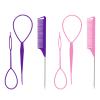 Psdndeww Pack Of 3 French Braid Tool Loop Elastic Hair Bands Remover Cutter Rat Tail Comb Braiding Combs For Hair, Black view 3