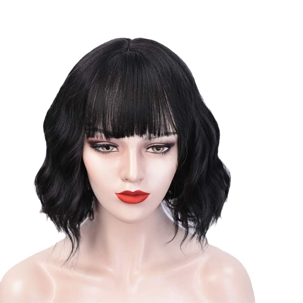 10inch Fashion Wavy Straight Bangs Short Synthetic for Woman for Hair Loss Machine Made (Brown)